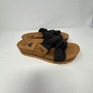 Reef Sandals Women's Size 8 Black Knot Bow Cork Platform Slides Casual